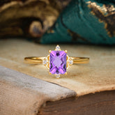 Emerald Cut Vintage Amethyst Engagement Ring Romantic Purple Style for February Birthstone